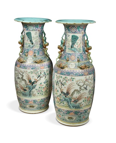 Lot 40 - A pair of large Chinese famille rose vases, mid 19th century