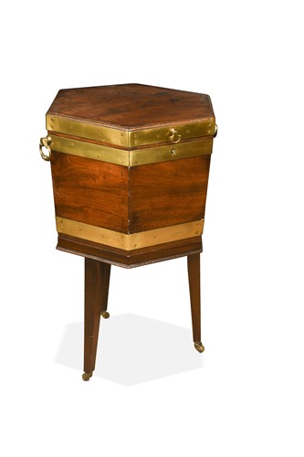 Lot 529 - A George III hexagonal mahogany and brass bound wine cooler