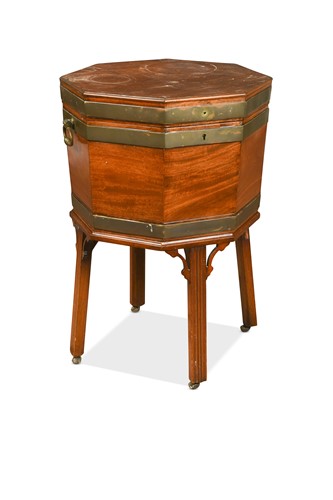 Lot 528 - A George III octagonal mahogany and brass bound wine cooler