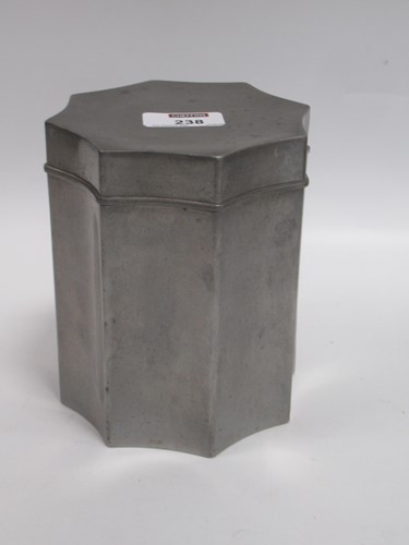Lot 103 - A pewter octagonal lidded box, script marked...