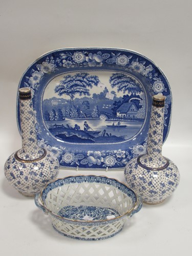 Lot 99 - A 19th century creamware blue and white...