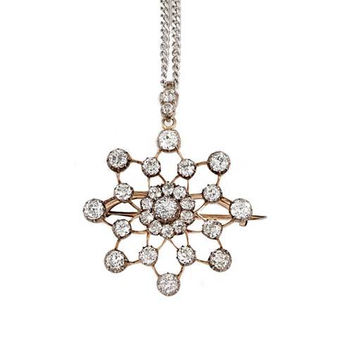 Lot 206 - A late Victorian diamond set pendant/brooch and modern chain
