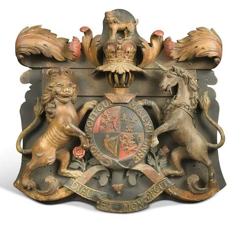 Lot 356 - A carved wood and painted Royal Coat of Arms, 19th century