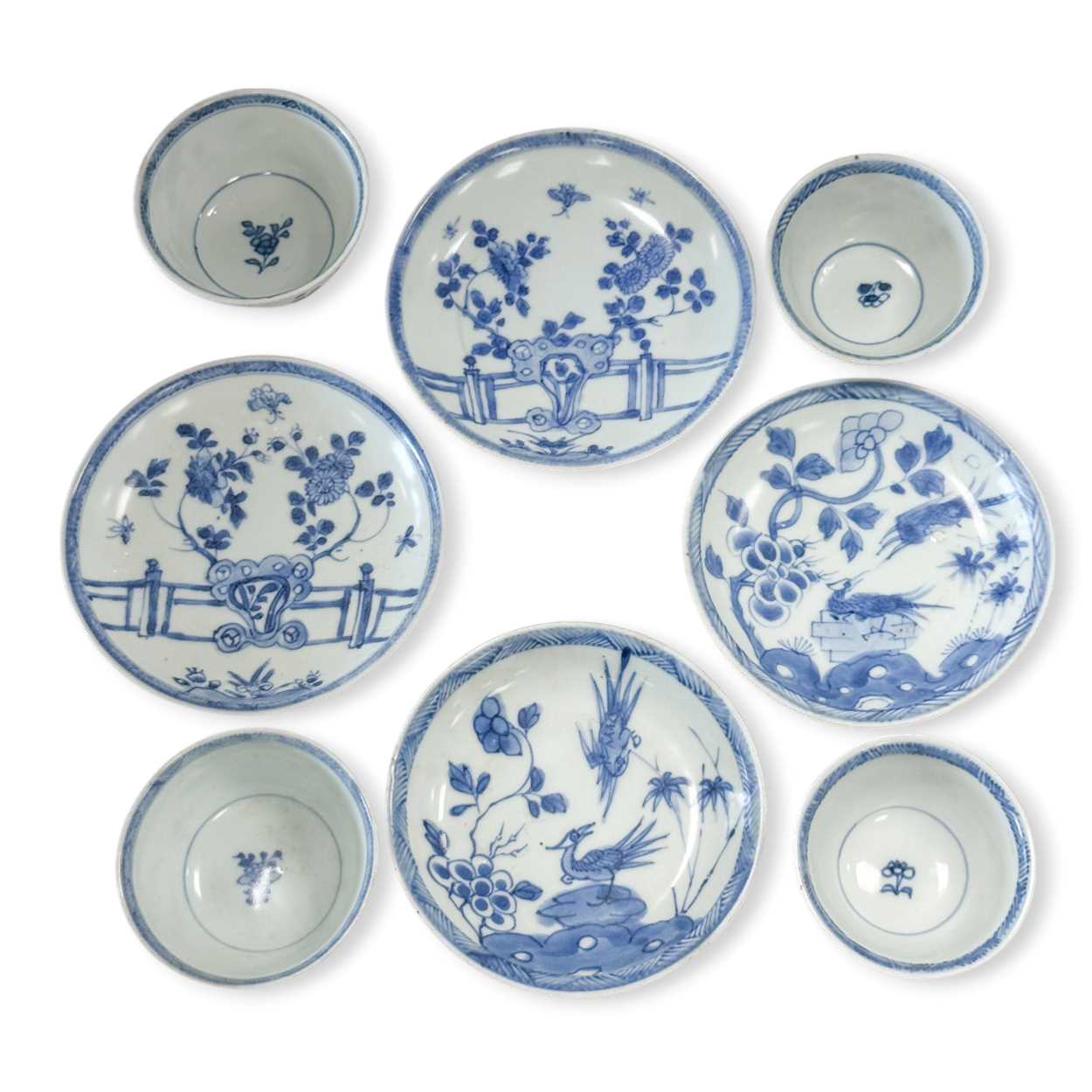 Lot 25 - Four Chinese export blue and white tea bowls and saucers from the Ca Mau cargo, 18th century