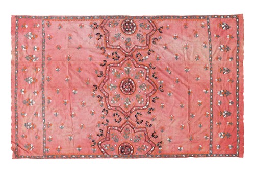 Lot 448 - An Indian florally embroidered and mirror applied panel or bed cover, 19th century
