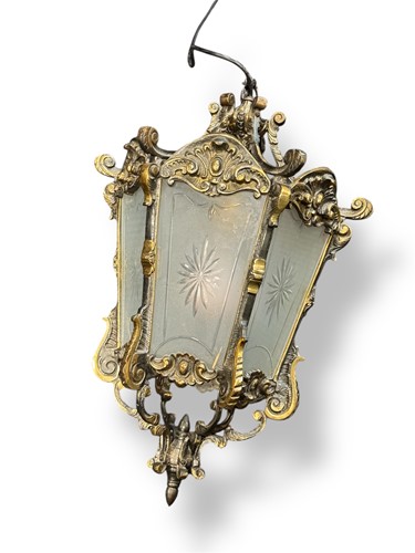 Lot 640 - A Victorian style gilt metal hall lantern with...