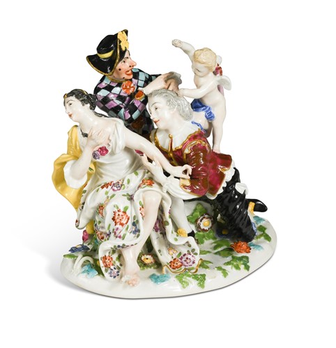 Lot 634 - A rare Meissen porcelain group 'Der stürmische Liebhaber', circa1740