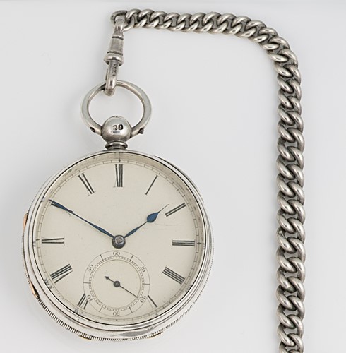 Lot 212 - George Blackhurst, Warrington - A mid 19th century silver open faced pocket watch and chain
