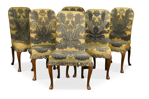 Lot 452 - A set of twelve Queen Anne style walnut dining chairs, 20th century