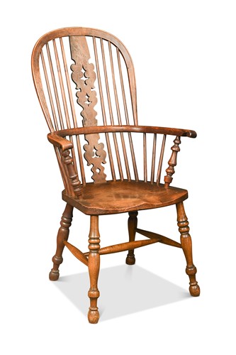 Lot 352 - A Windsor elm and yew wood stick back armchair, mid 19th century