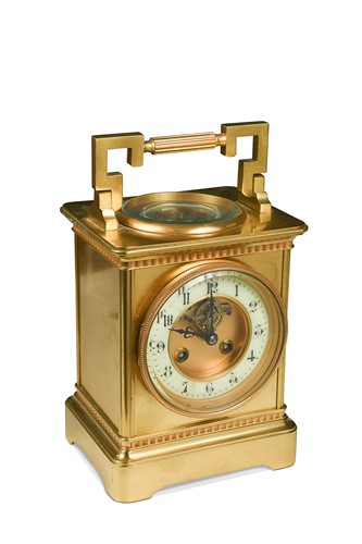 Lot 573 - A French lacquered brass mantel clock, late 19th century