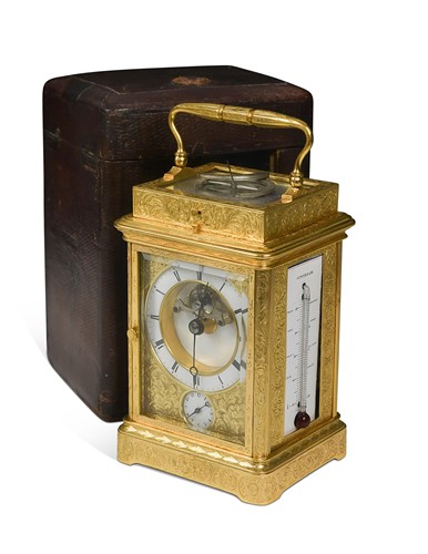 Lot 738 - A French repeating carriage clock with compass and sundial for the Indian market by Japy Freres