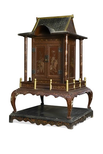Lot 43 - A Japanese red lacquered Pagoda, 20th century