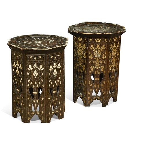 Lot 526 - A near pair of North African occasional tables, circa 1900