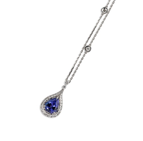 Lot 62 - A tanzanite and diamond pendant and chain