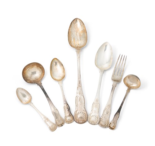 Lot 383 - Edinburgh – A 22-piece set of George III silver flatware with 28 additions