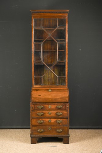 Lot 621 - A George III style mahogany bureau bookcase of small proportions, 18th century and adapted