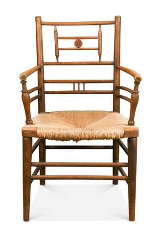 Lot 481 - A Morris style Art & Crafts rush seated open armchair, late 19th century