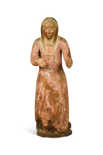 Lot 357 - A polychrome painted carved wood figure of a woman, probably 16th century