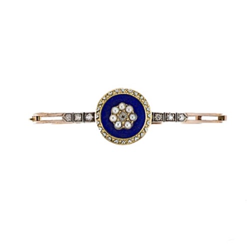 Lot 15 - A diamond, pearl and enamel bangle