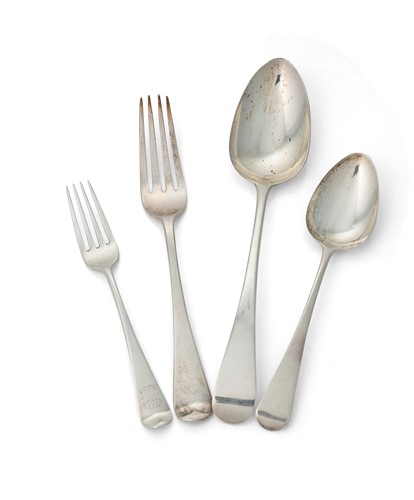 Lot 307 - A 59-piece mixed set of 19th century silver flatware