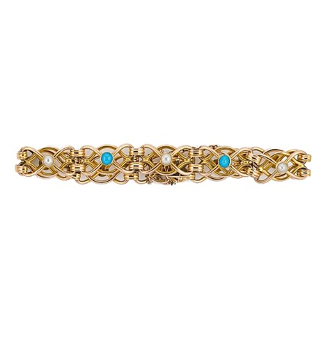 Lot 33 - An Edwardian turquoise and pearl bracelet