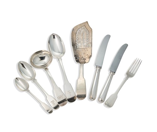 Lot 306 - A 74-piece harlequin set of George III and later silver cutlery and flatware