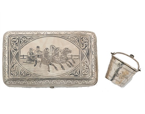 Lot 198 - A Russian metalwares silver cheroot case along with a miniature straining bucket