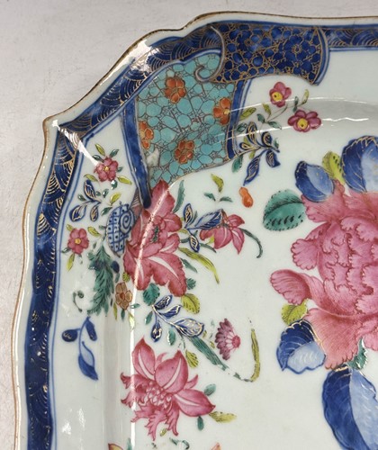 Lot 12 - A Chinese export pseudo tobacco leaf meat plate, Qing dynasty, Qianlong Emperor, circa 1770