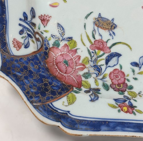 Lot 12 - A Chinese export pseudo tobacco leaf meat plate, Qing dynasty, Qianlong Emperor, circa 1770