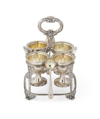 Lot 311 - A 19th century harlequin silver 4-piece egg cruet