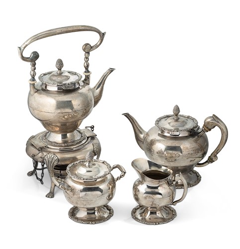 Lot 259 - A Peruvian metalwares silver four-piece tea set