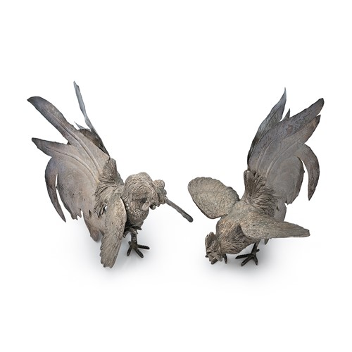Lot 278 - A pair of Peruvian metalwares fighting cocks