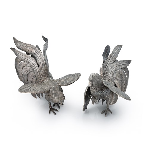 Lot 277 - A pair of Peruvian metalwares fighting cocks