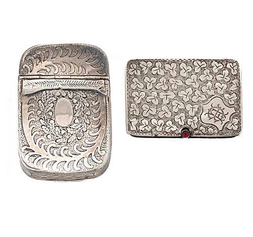 Lot 196 - A George III silver snuff box, together with an unusual silver stamp case