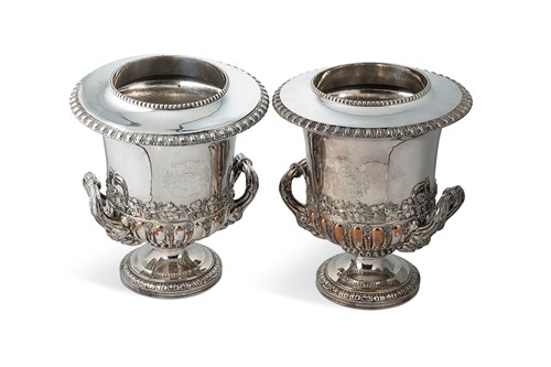 Lot 253 - A pair of silver plated wine coolers