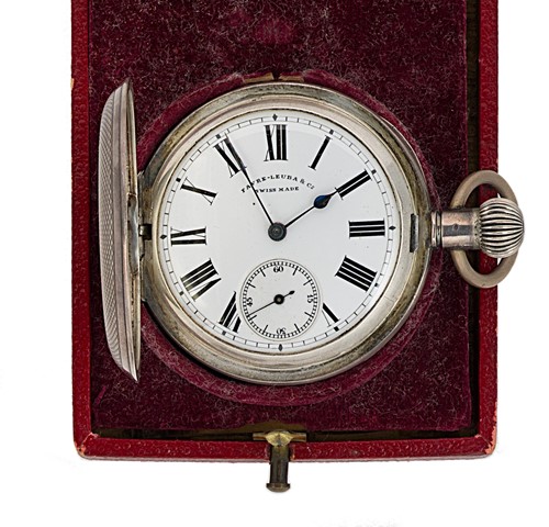 Lot 147 - Favre Leuba & Co, - A Swiss silver hunter pocket watch with the original case