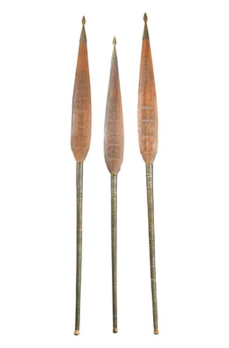 Lot 71 - A group of three African paddle-form spears
