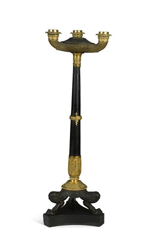 Lot 577 - A Regency bronze and parcel-gilt three-light candle lamp, after the model by Thomire