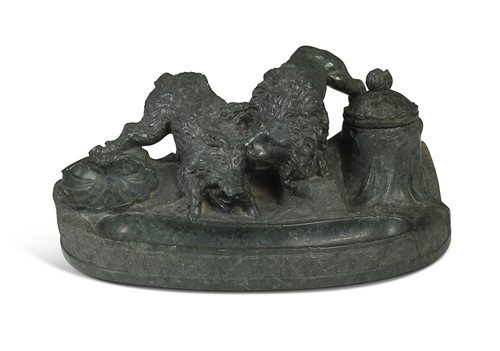 Lot 628 - A green-stone carved encrier, 19th century