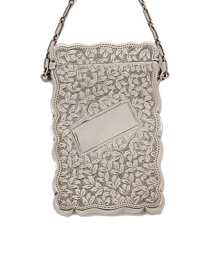 Lot 205 - An early 20th century silver dance card case with suspension ring