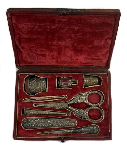 Lot 226 - A (probably) continental metalwares 8-piece sewing kit