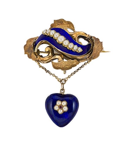 Lot 17 - A Victorian enamel, pearl and ruby memorial brooch