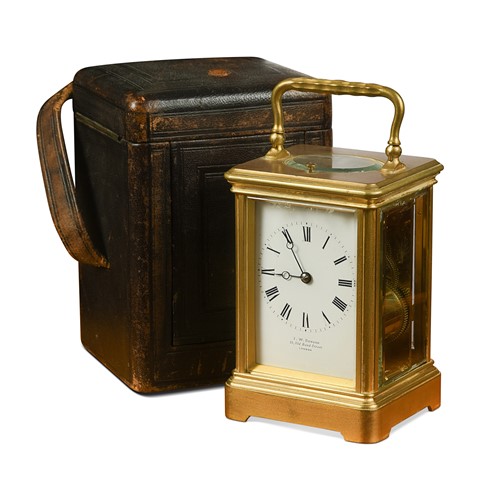 Lot 623 - A repeating brass carriage clock by J W Benson, late 19th century
