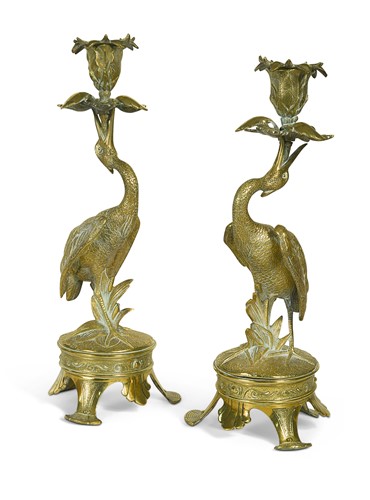 Lot 364 - In the manner of Thomas Abbott, two gilt-brass candlesticks, early 20th century