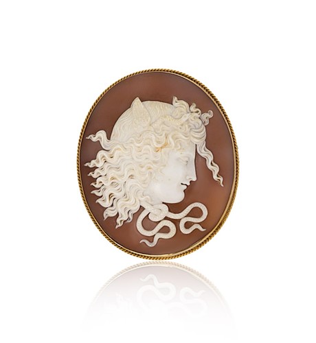 Lot 52 - A Victorian Medusa shell cameo brooch