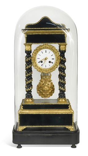 Lot 648 - A French ebonised and gilt metal mounted portico clock, 19th century