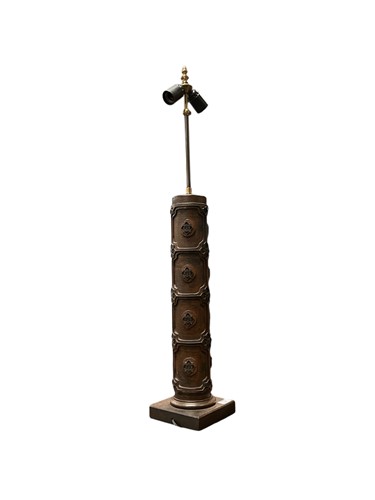 Lot 258 - A carved wood cylindrical lamp, modern,...