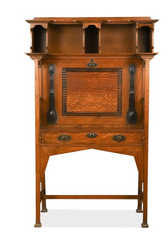 Lot 369 - Shapland & Petter, Barnstaple, an Arts & Crafts oak secretaire desk