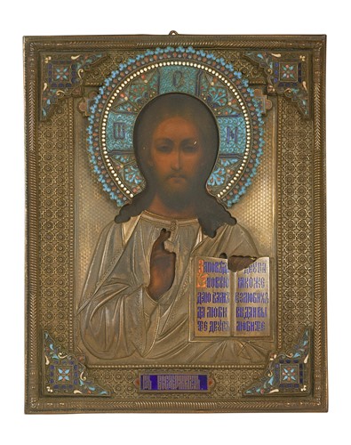 Lot 652 - A Russian icon of Christ Pantocrator, late 19th century